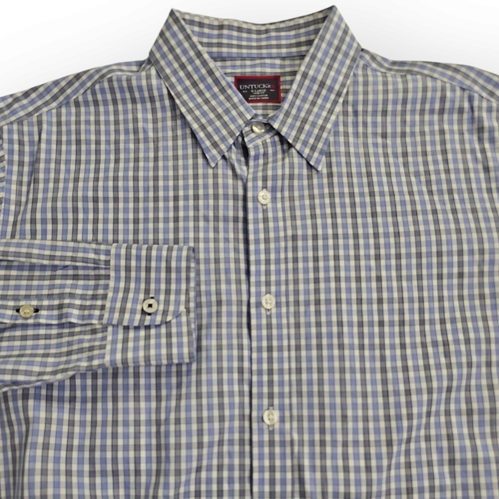 UNTUCKit Mens X-Large Slim Fit 100% Cotton Blue, Navy, White Long Sleeve Shirt
